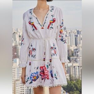 NWT FARM Rio- Macaw Cross Stitch Embroidered Mini Dress
